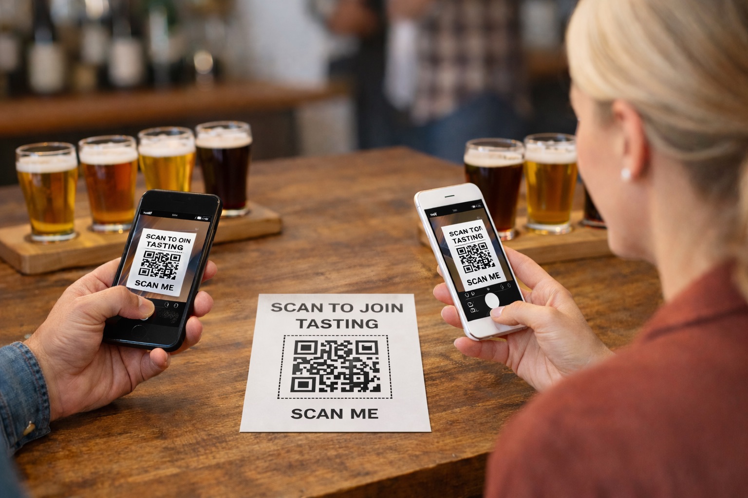 Guests joining a tasting event with phones